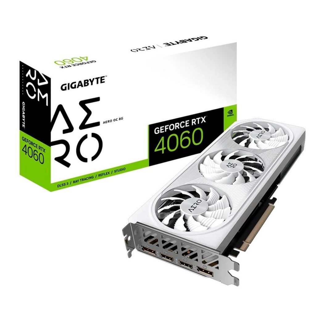 Placa de Vídeo RTX 4060 AERO OC Gigabyte NVIDIA GeForce, 8GB GDDR6, RGB, DLSS, Ray Tracing, Branco – GV-N4060AERO OC-8GD