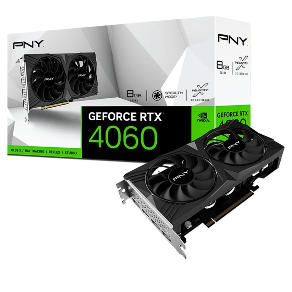 Placa de Vídeo RTX 4060 VERTO Dual Fan PNY NVIDIA GeForce, 8GB GDDR6, DLSS, Ray Tracing – VCG40608DFXPB1
