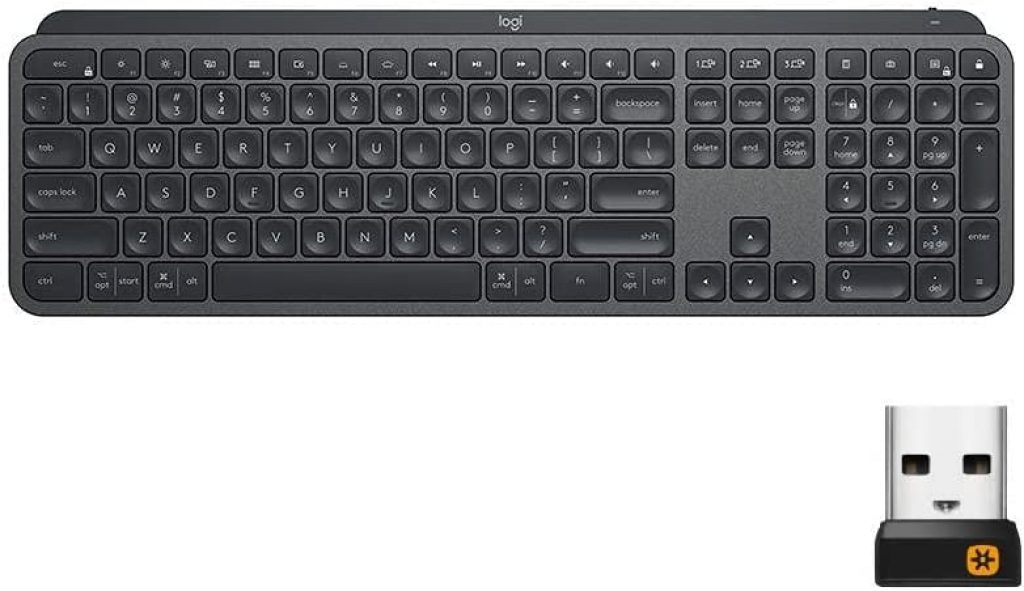 Logitech MX Keys – Teclado sem fio com Iluminação Inteligente, Conexão USB Unifying ou Bluetooth com Easy-Switch para até 3 dispositivos e Bateria Recarregável