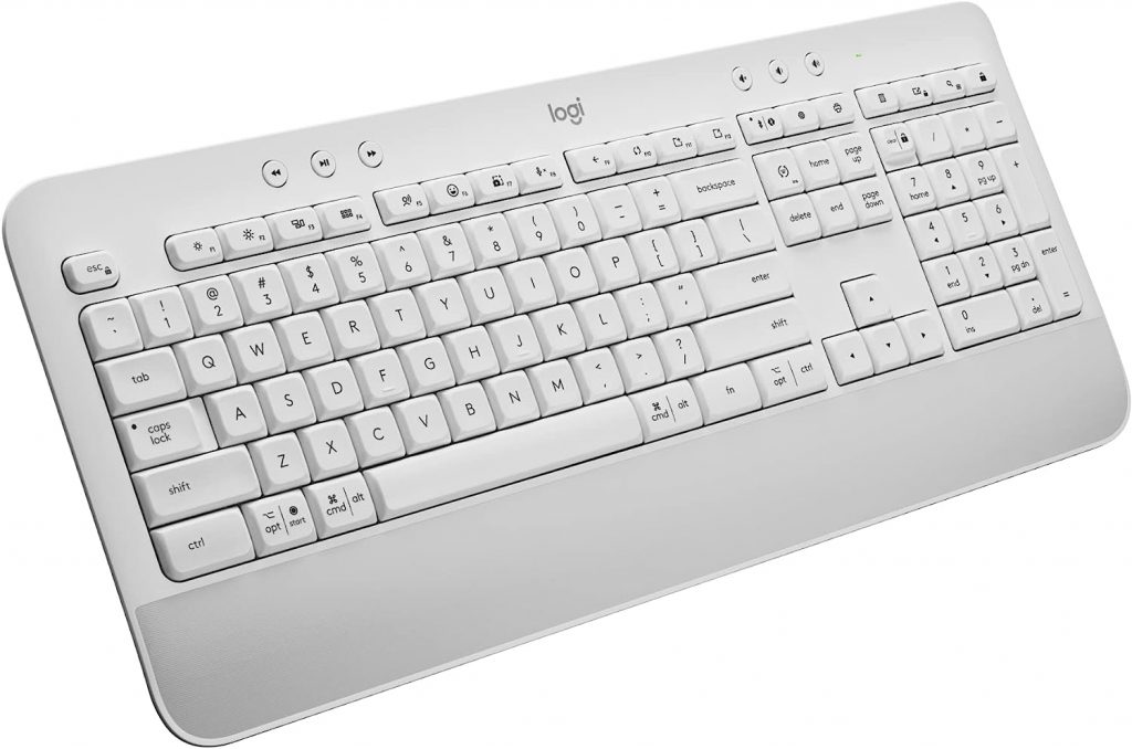 Teclado Sem Fio Logitech Signature K650 Com Apoio para as Mãos, Resistente a Derramamentos, Teclado Numérico, Conexão Bluetooth ou Receptor USB Logi Bolt – Branco