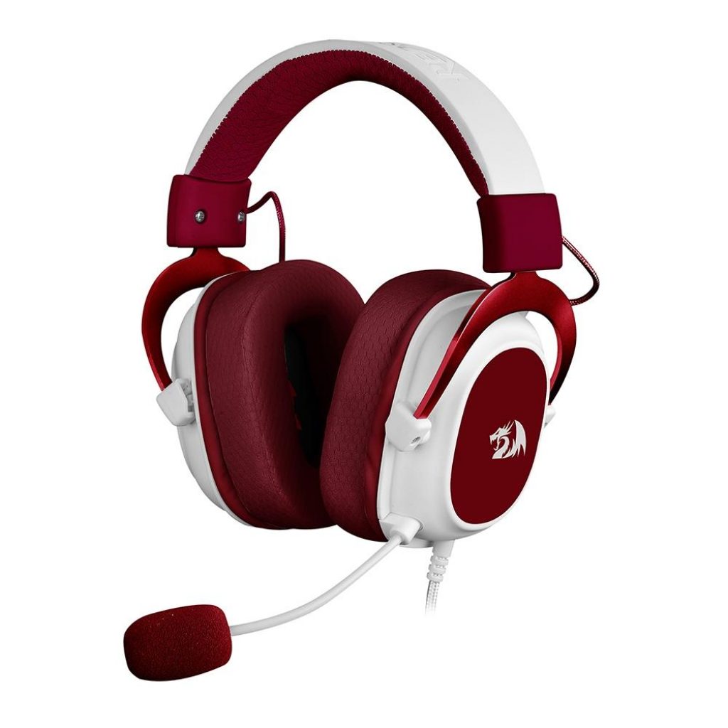 Headset Gamer Redragon Hero, Driver de 53mm, P3, Microfone com Redução de Ruído, Controlador Integrado, Branco com Vermelho – H530-R.