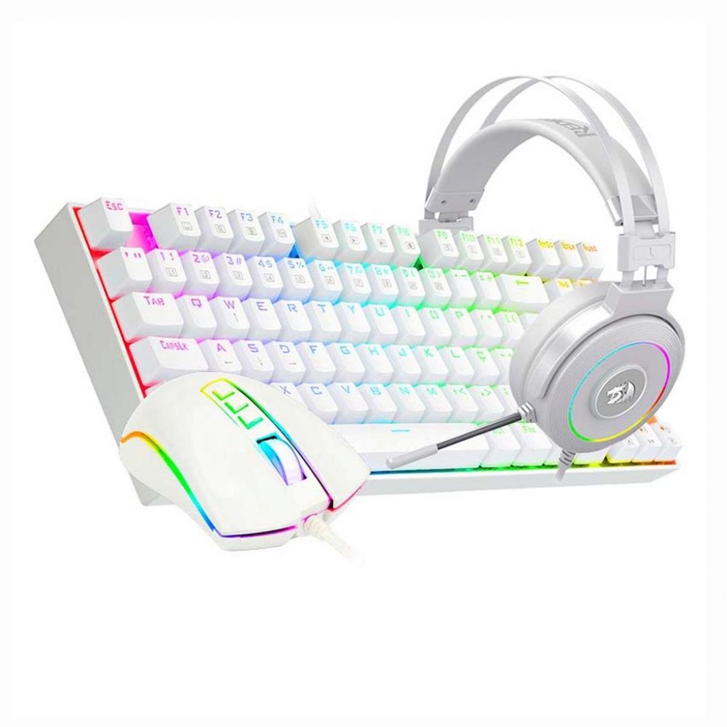 Kit Gamer Redragon RGB, com Headset Lamia 2, Drivers 40mm + Teclado Kumara, Switch Outemu Brown, ABNT2 + Mouse Cobra 12400 DPI, Branco/Preto- S125