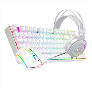 Kit Gamer Redragon RGB, com Headset Lamia 2, Drivers 40mm + Teclado Kumara, Switch Outemu Brown, ABNT2 + Mouse Cobra 12400 DPI, Branco/Preto- S125
