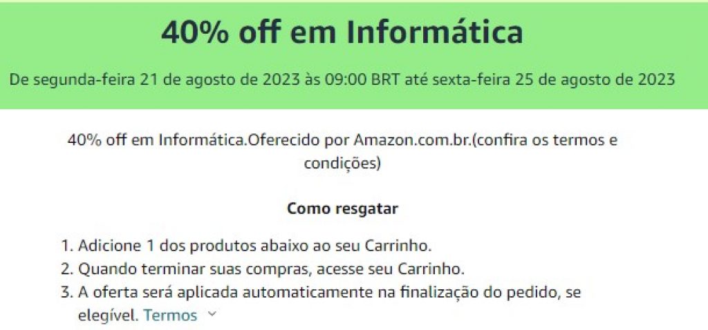 40% de desconto em informática ao adicionar Itens os no Carrinho – Saldão do Cliente Amazon