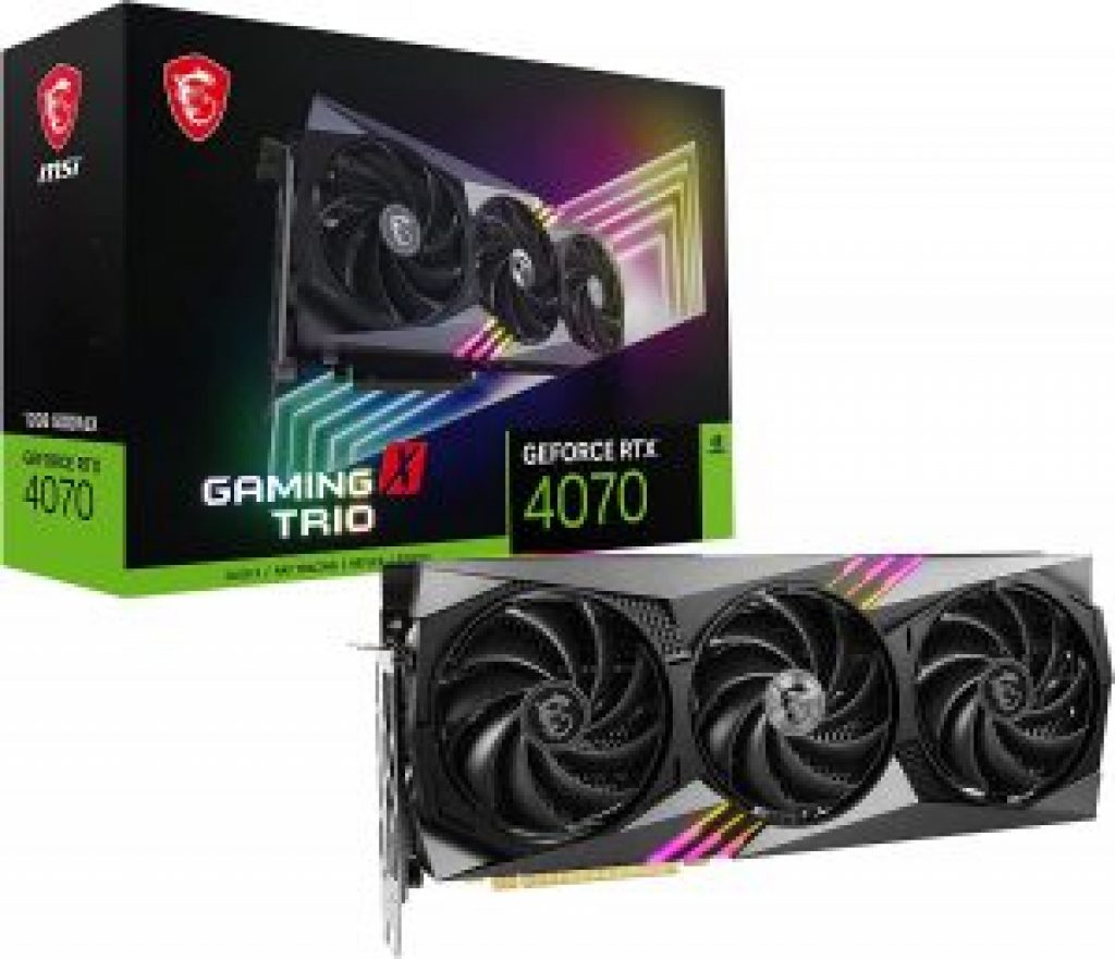 Placa de Vídeo RTX 4070 Gaming Trio 12G MSI NVIDIA GeForce, 12GB GDDR6X, HDR, DLSS, G-Sync, Ray Tracing