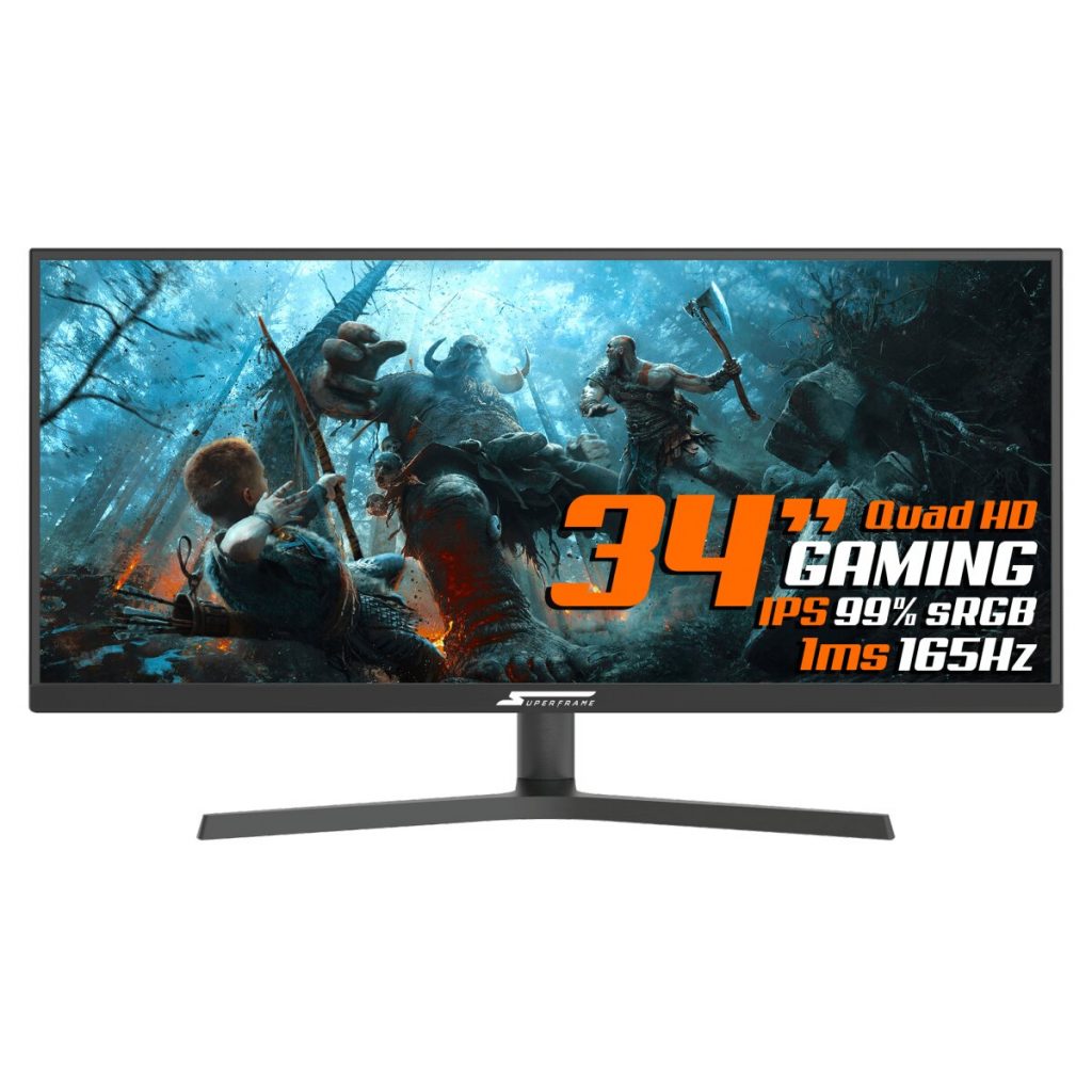 Monitor Gamer SuperFrame Vision Ultra, 34 Pol, UltraWide, 2.5K, Quad HD, IPS, 99% sRGB, HDR, FreeSync, 1ms, 165Hz, HDMI/DP, SFV3415