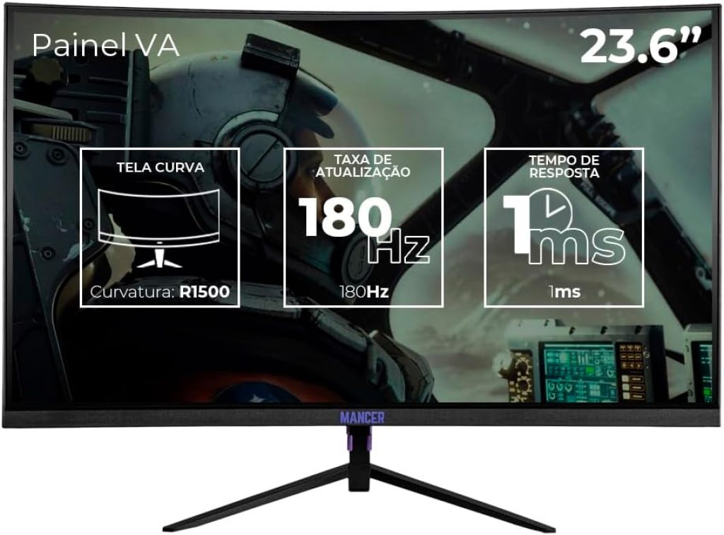 Monitor Gamer Curvo Mancer Valak 24, Full HD, 1ms, 180Hz, FreeSync e G-Sync, HDMI/Displayport, MCR-VKZ180H-BL01