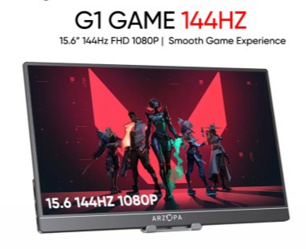 Monitor portátil ARZOPA, 15.6 ”144hz 100% sRGB 1080P FHD HDR ideal para segunda tela