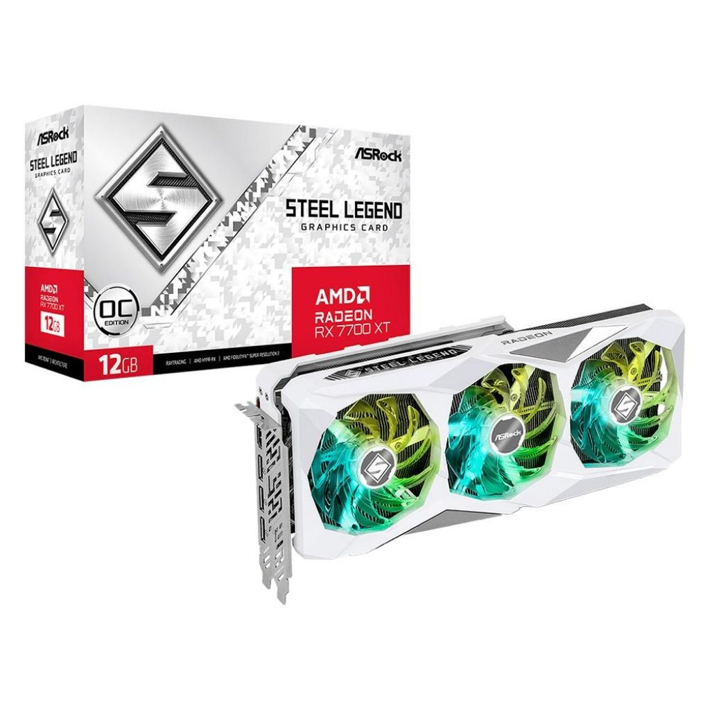 Placa de Vídeo RX 7700 XT Steel Legend 12G OC ASRock AMD Radeon, 12GB, GDDR6,AMD RDNA 3, Ray Tracing – 90-GA4PZZ-00UANF