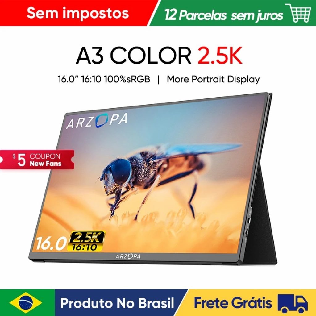 Monitor portátil ARZOPA, 16” 2K 16:10 100% sRGB 60Hz