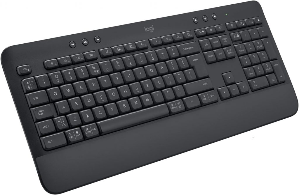 Teclado Sem Fio Logitech Signature K650 Com Apoio para as Mãos, Resistente a Derramamentos, Teclado Numérico, Conexão Bluetooth ou Receptor USB Logi Bolt e Layout US INTL