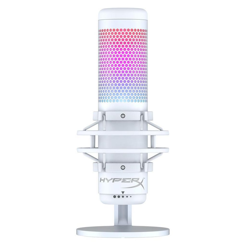 Microfone Gamer HyperX QuadCast S Podcast, Antivibração, LED RGB, USB, Compatível com PC, PS4 e Mac, Branco – 519P0AA