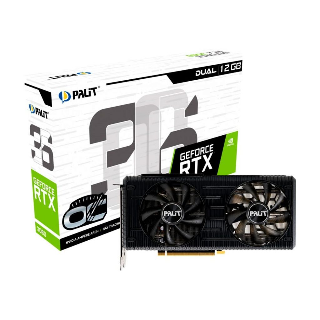 Placa de Video RTX 3060 Dual OC Palit NVIDIA GeForce, 12GB GDDR6, RGB, 192bit, G-Sync, Ray Tracing, DLSS – NE63060T19K9-190AD