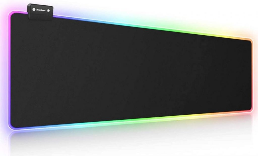 Mouse pad para jogos RGB, UtechSmart Mouse pad grande estendido macio com 14 modos de iluminação, 2 níveis de brilho, mousepads para teclado de computador 800 x 300 mm / 31,5 × 11,8 polegadas