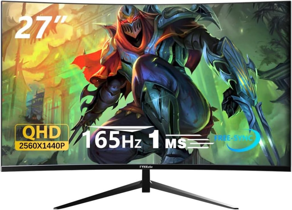 Monitor Gamer Curvo FYHXele 27″ de 2K 165Hz QHD 2560×1440 IPS, 1ms, VESA, Alto-falante, Sincronização livre, 2xHDMI2.0, 2xDP1.4, 1xUSB, 95% DCI-P3, HDR400