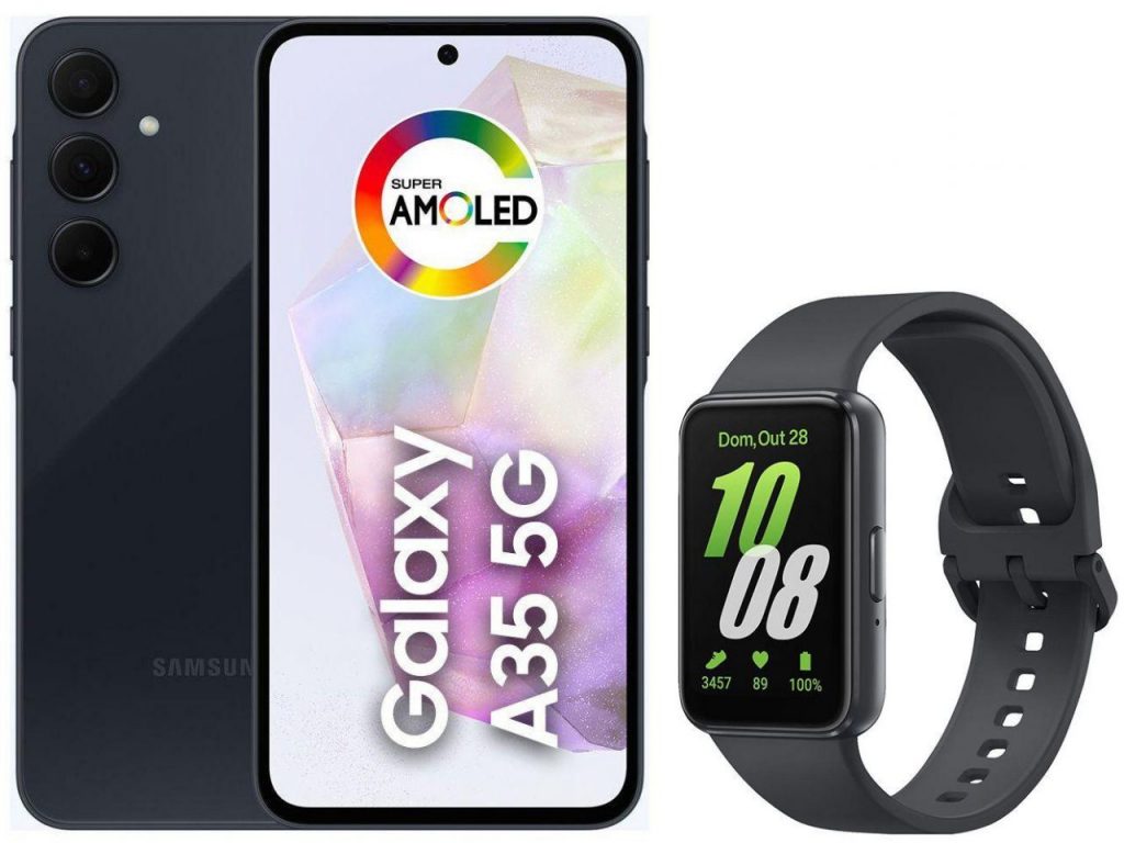 Smartphone Samsung Galaxy A35 128GB Azul Escuro – 5G 6GB RAM + Smartband Samsung Galaxy Fit3 Grafite