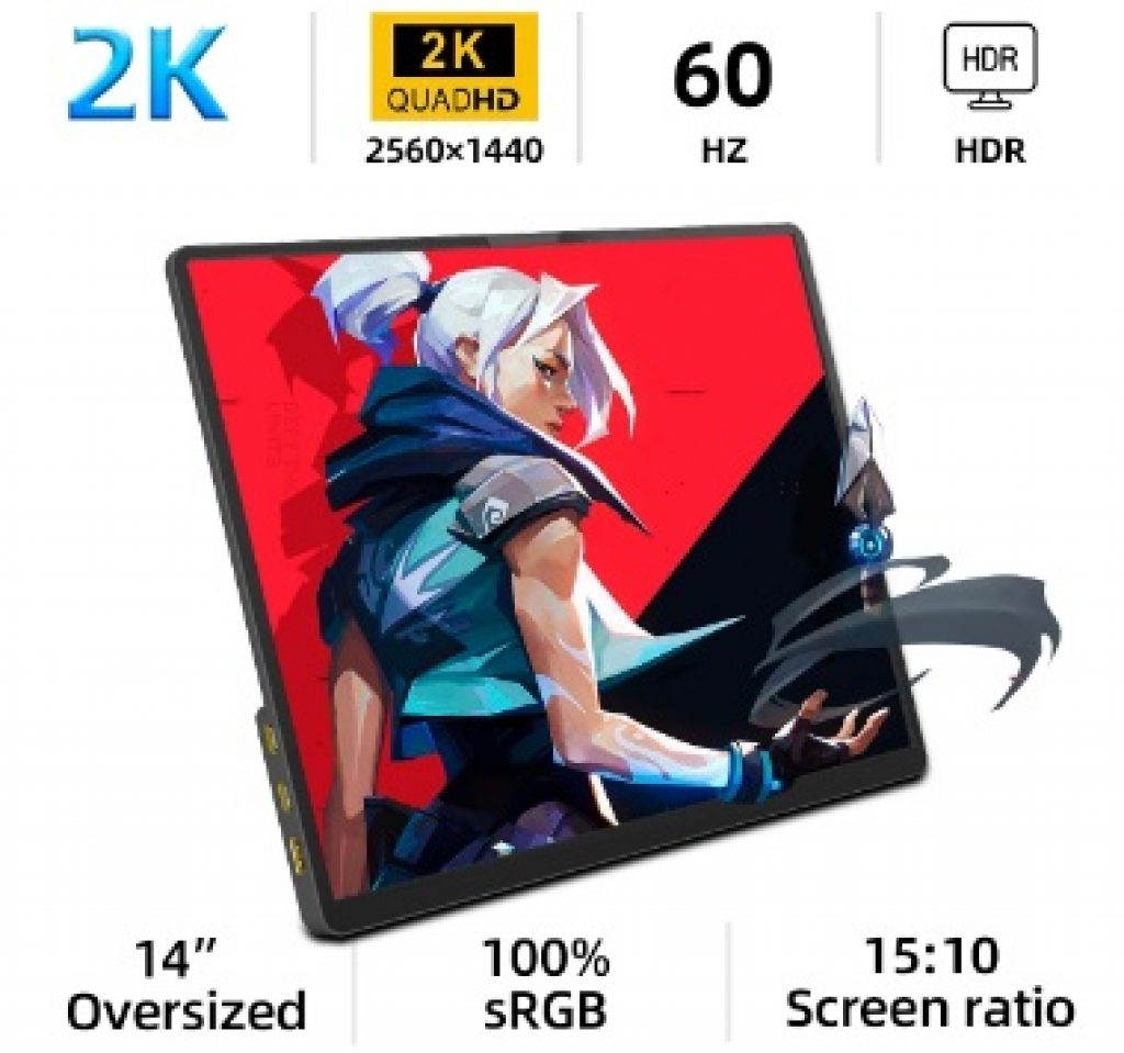 Monitor Externo Portátil ZSUS – 14′ QHD IPS, 60Hz, 100% sRGB, HDR, 15:10
