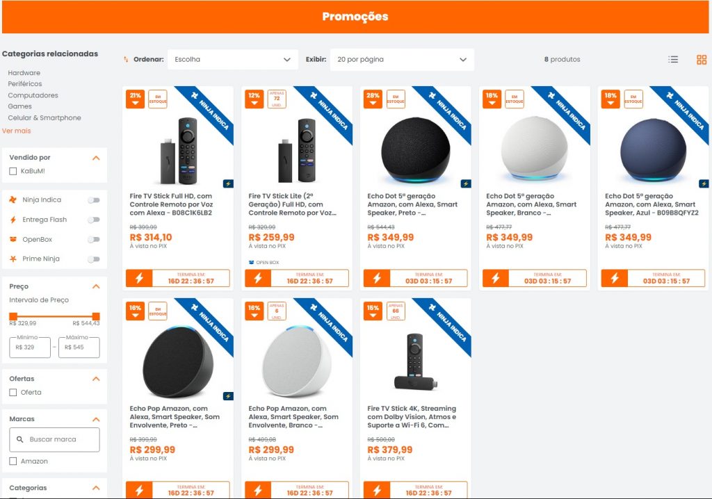 Kabum – Cupom de 25% de desconto em Echo dot, pop e Fire Stick