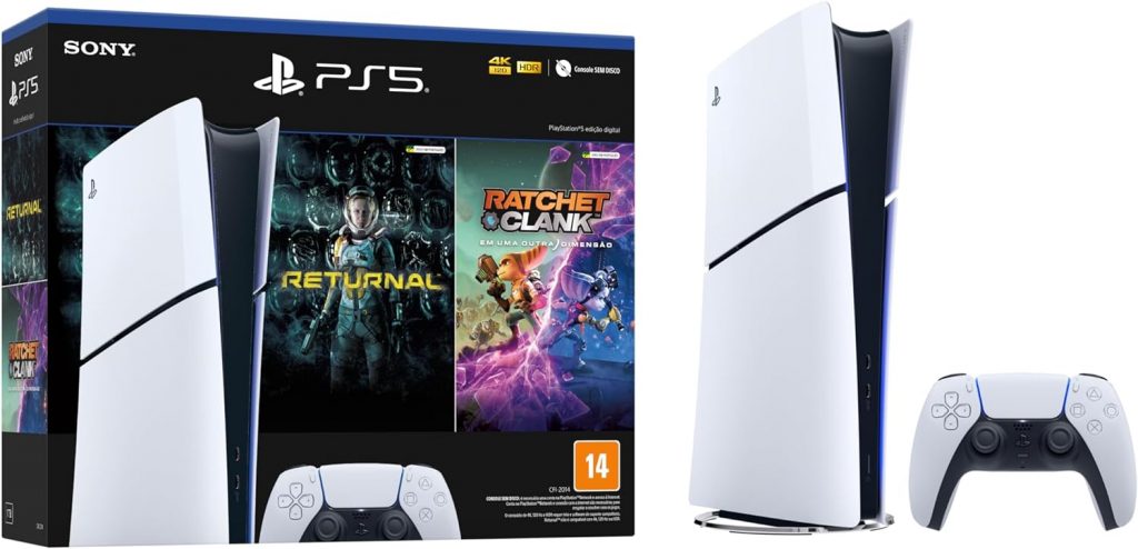 Console PlayStation 5 Slim, Edição Digital, Branco + 2 Jogos – 1000038914