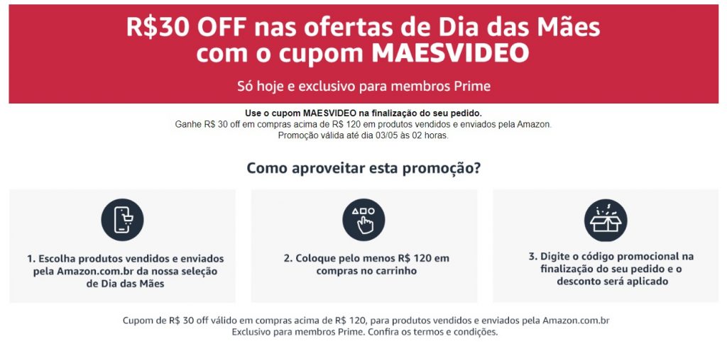 Amazon – Cupom de R$ 30 de desconto em compras acima de R$ 120