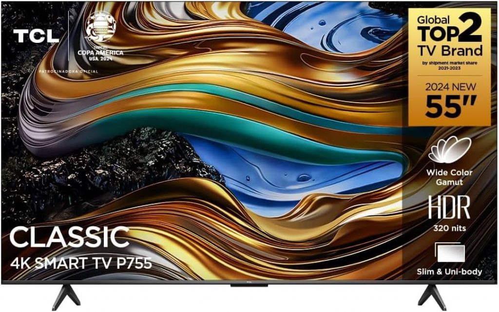 Smart TV 55″ 4K UHD LED TCL 55P755 Wi-Fi Bluetooth 3 HDMI 1 USB