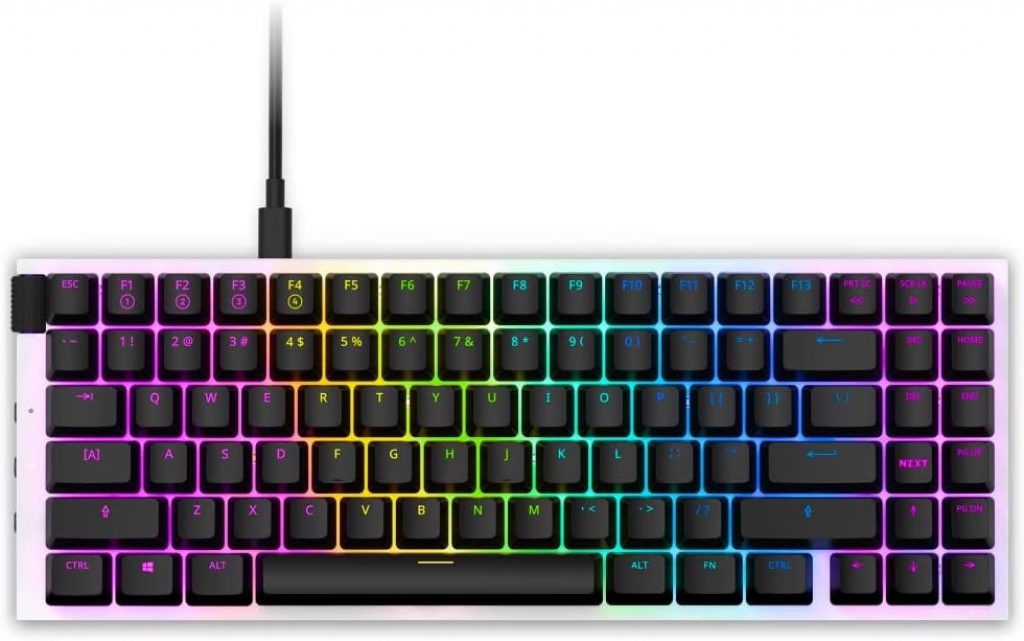 Teclado NZXT Function Mini TKL, RGB, Switch Red, Anti-Ghosting, US, Branco – KB-175US-WR