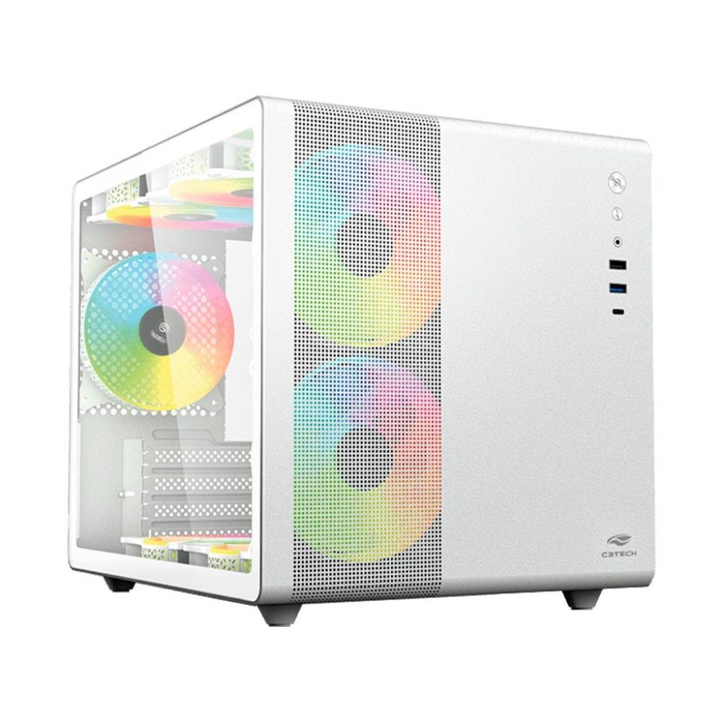 Gabinete Gamer C3Tech Gaming Aquarius MT-G710WH Mini Tower Micro ATX Lateral em Vidro Temperado Branco – MT-G710WH