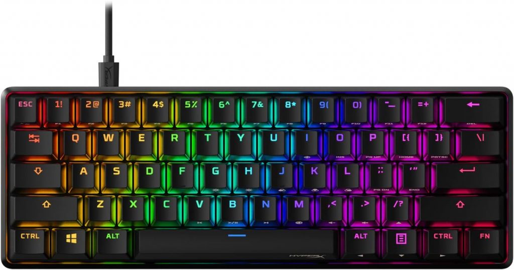 Teclado Mecânico Gamer HyperX Alloy Origins 60%, RGB, USB, HyperX Red Switch, Design Compacto, Anti-Ghosting, US, Preto