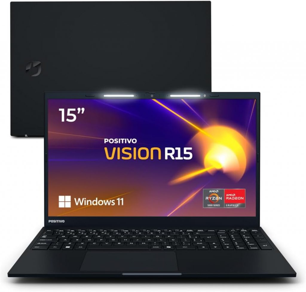 Notebook Positivo Vision R15 AMD Ryzen 5 Windows 11 Home 16GB RAM 512GB, Lumina Bar, Tela 15” IPS Full HD Antirreflexo, Tecla Copilot – Preto – R516512A-15