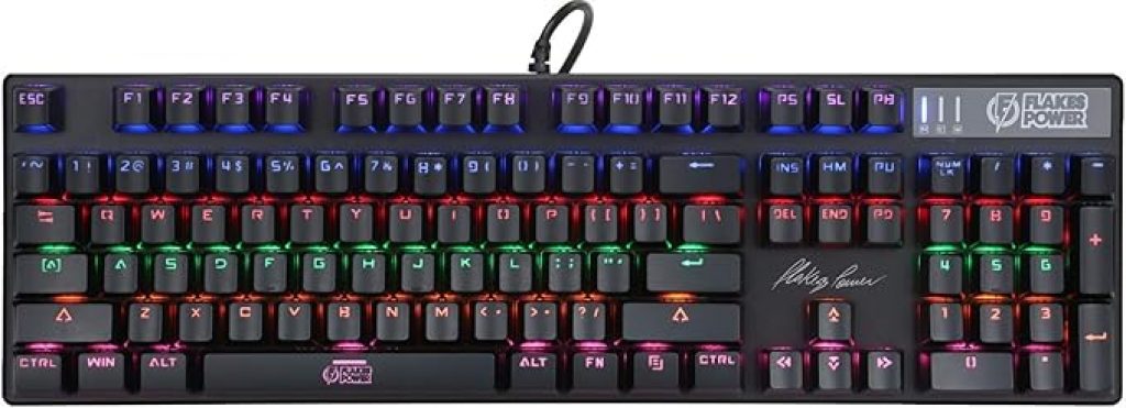 Teclado Gamer Flakes Power Mecânico Royale com Iluminação Rainbow em 7 cores – FLKTM001 ELG, Preto