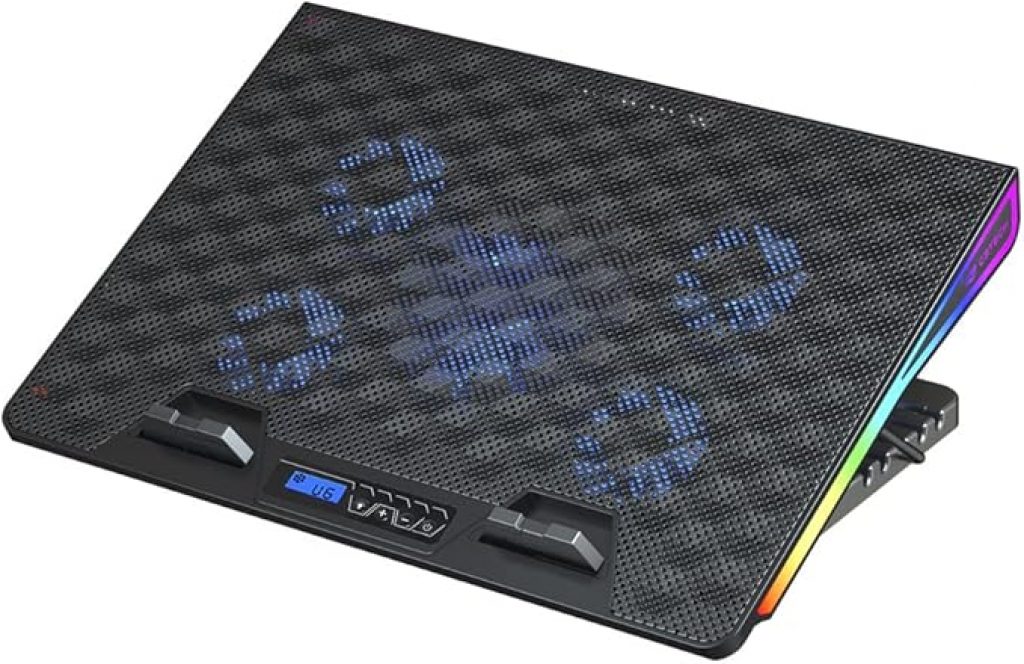 C3Tech Base para Notebook Gamer NBC-510BK ate 17,3″ Preto com 6 opções de inclinações Iluminação RGB e display digital, controle de velocidade