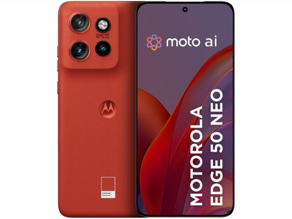 Smartphone Motorola Edge 50 Neo 5G, 256GB 8GB RAM (16GB RAM Boost), 50MP Sony Camera Moto AI Resistência Militar, Vegan Leather