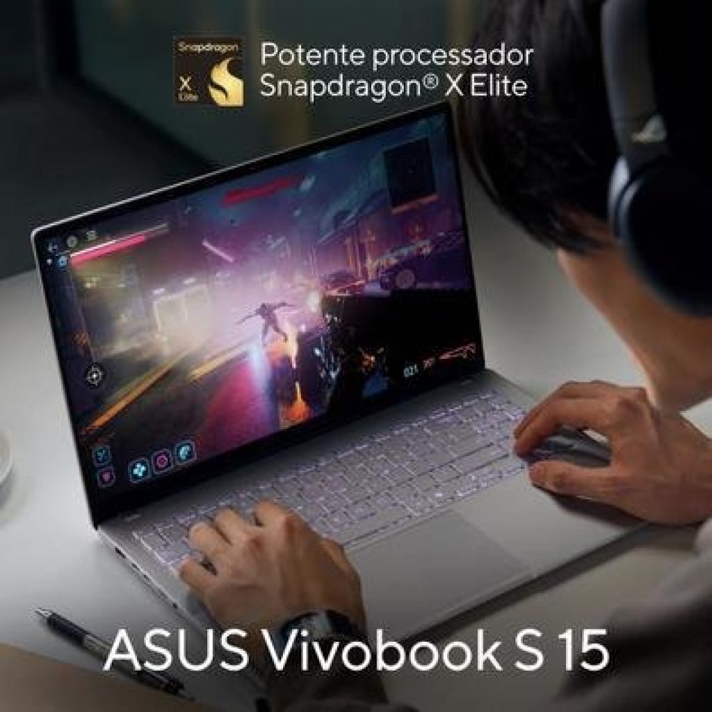 Notebook Asus Vivobook S15 Qualcomm Snapdragon X1E-78-100 32GB RAM 1TB SSD WINDOWS 11 Home Tela 15,6” OLED 120hz Silver – S5507QA-MA101W