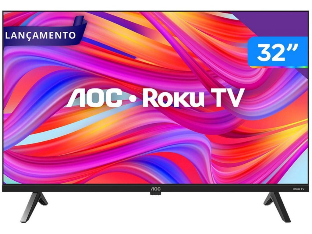 Smart TV 32″ HD AOC 32S5045/78G com Roku TV, Comando de Voz, HDMI, USB Wi-Fi e Conversor Digital