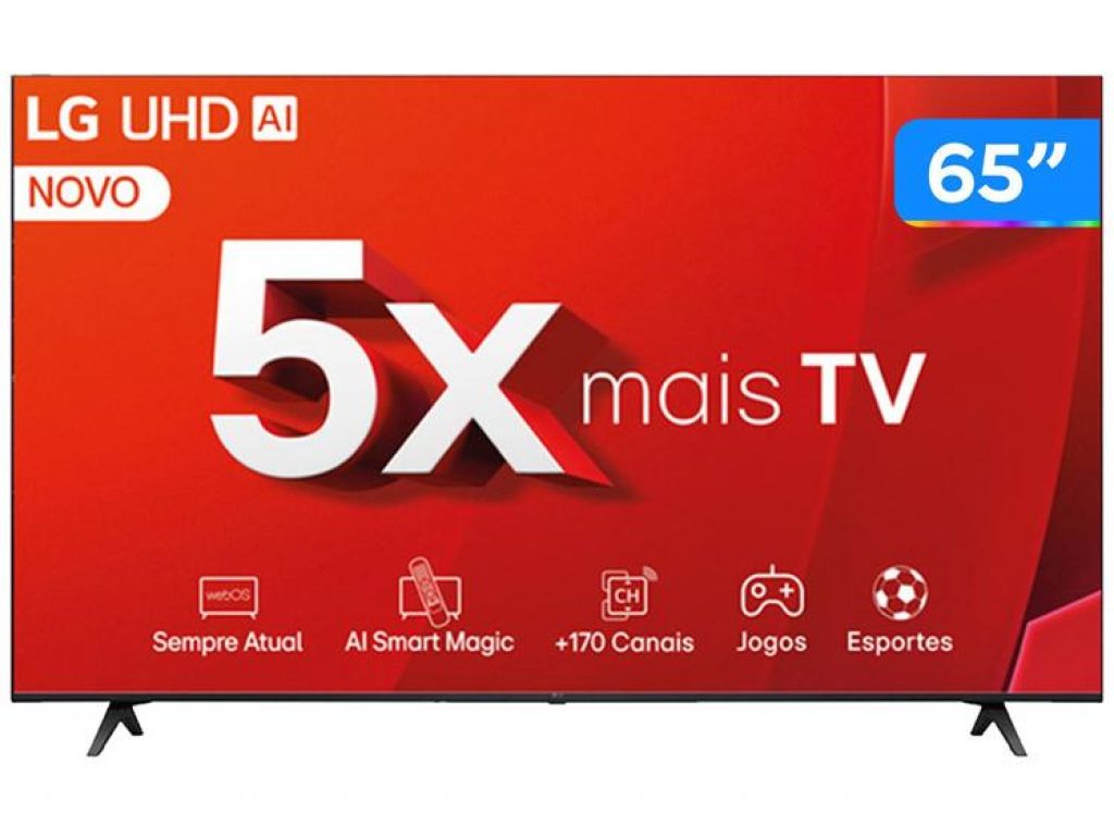 Smart TV LG 4K 65″ UHD webOS Processador IA Alpha5 G7, Alexa/Chromecast, Controle Smart Magic – 65UT80