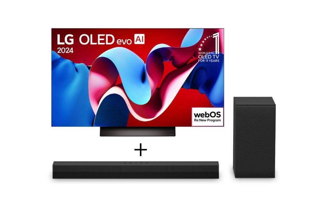 Combo Smart TV 55″ 4K LG OLED evo OLED55C4 120Hz Nativo Processador a9 Ger7 Wi-Fi e Bluetooth 4 HDMI 3 USB + Soundbar LG S40T