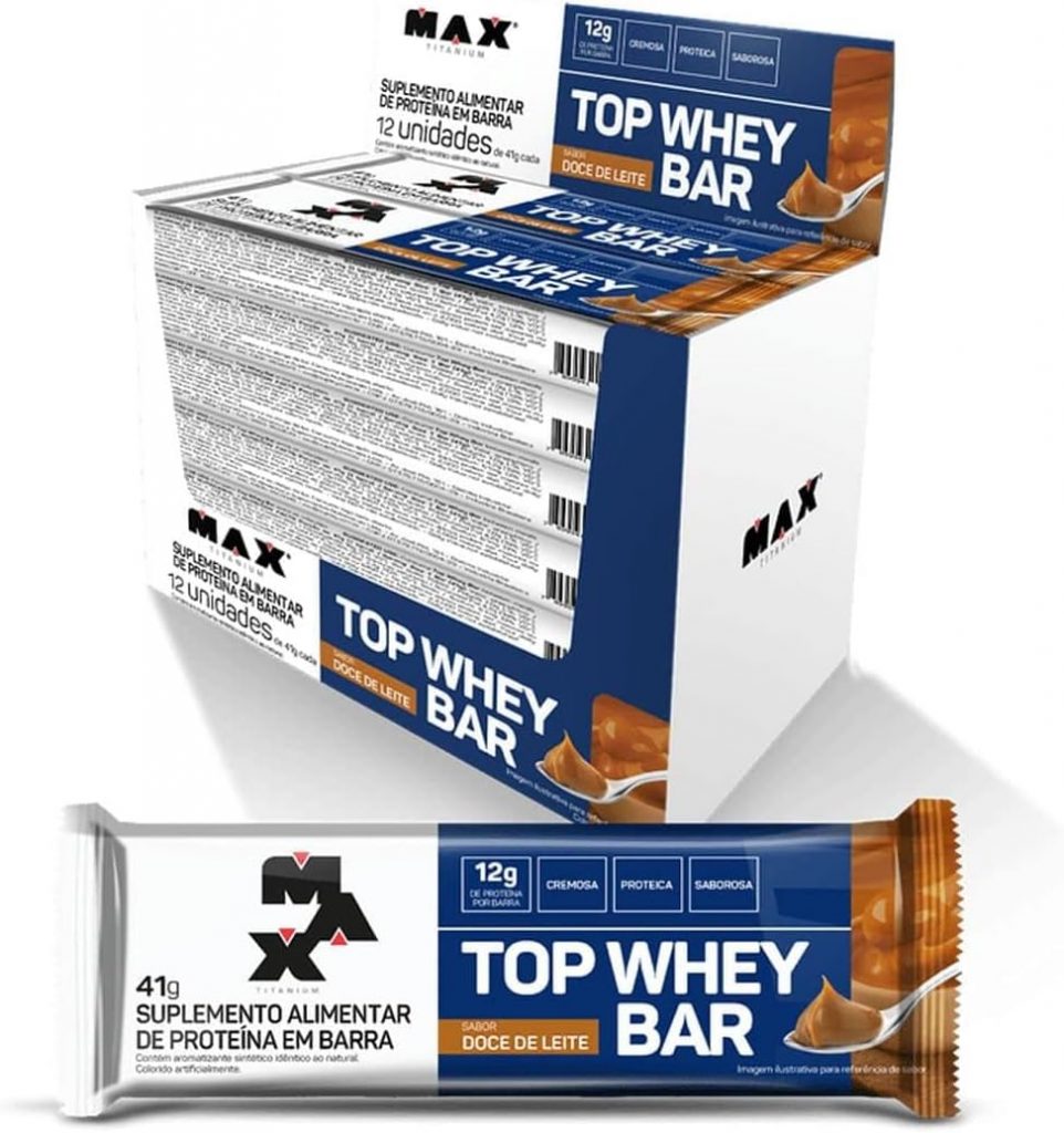 Top Whey Bar – Caixa C/12 Unidades – Max Titanium Sabor Doce de leite