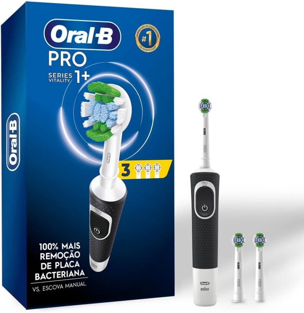 Oral-B PRO Series 1+, Escova de Dentes Elétrica, Cabeça Redonda, Cabo Ergonômico, 3 refis Precision Clean, Preta