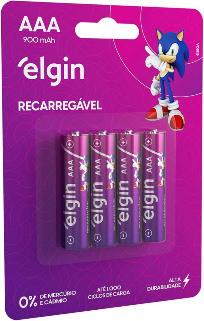 Pilha recarregável AAA 900mAh Elgin com 4 unidades Palito