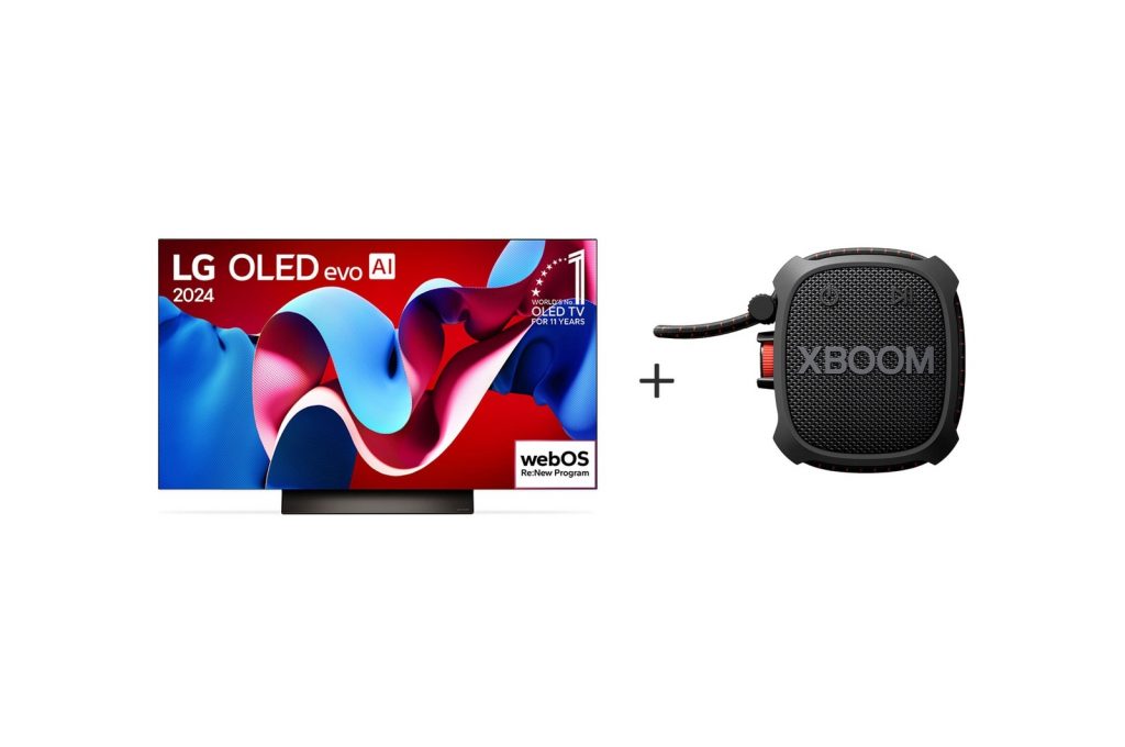 Combo Smart TV 55″ 4K LG OLED evo OLED55C4 120Hz Nativo Processador a9 Ger7 Wi-Fi e Bluetooth 4 HDMI 3 USB + Caixa de som Bluetooth XBOOM XG2T Bluetooth à prova d’água