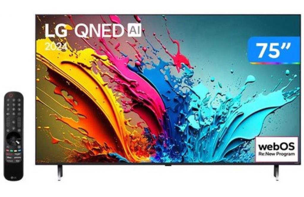 Smart TV 75″ 4K LG QNED 75QNED85T Processador α8 AI Painel 120Hz Quantum Dot Nanocell Local Dimming Design Super Slim FreeSync webOS