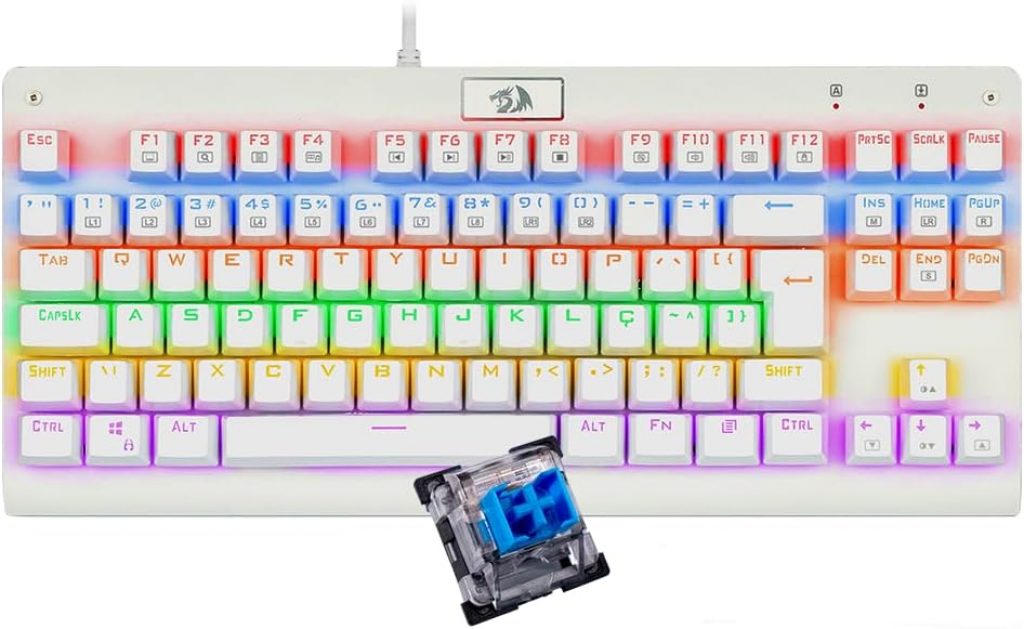 Teclado Mecânico Gamer Redragon Dark Avenger, Rainbow Switch, Branco Lunar White K568W-R (PT-BLUE)