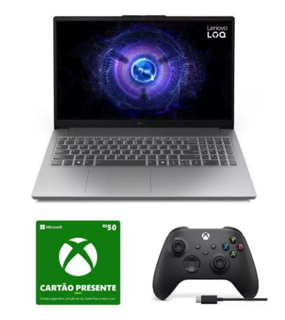 Notebook Lenovo LOQ – i5 12450HX 16GB RAM 512GB SSD RTX 3050 6GB 15.6″ FHD IPS 144Hz 100% sRGB W11 – 83ME0007BR + Controle Xbox Sem fio