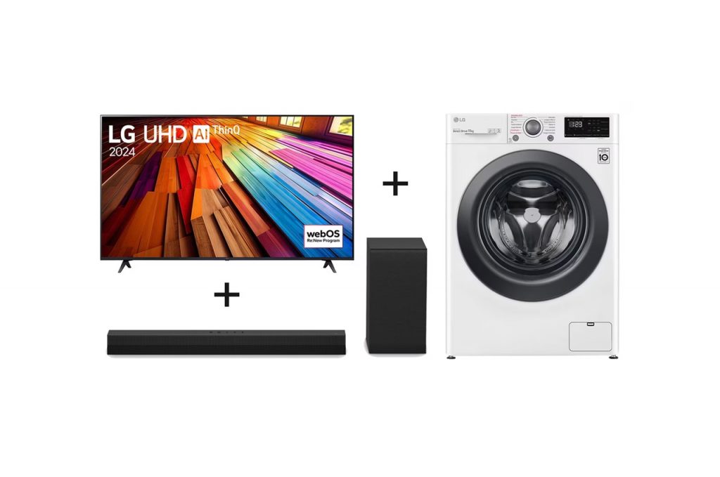 Combo LG Smart TV LG UHD 4K UT80 65″ + Soundbar S40T + Lavadora Smart VC5 11kg Branca 220V