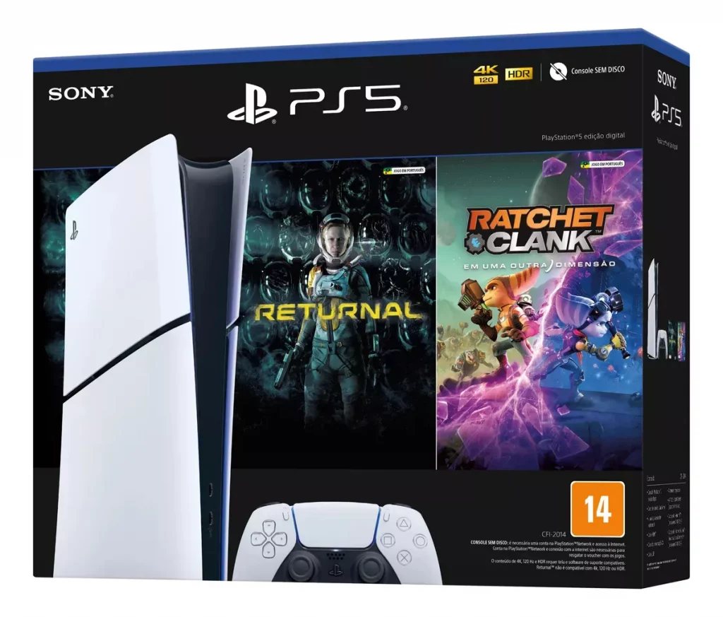 Console Sony Playstation 5 Digital Slim 1TB Branco + Jogos Returnal E Ratchet & Clank + Controle Sem Fio Dualsense Branco