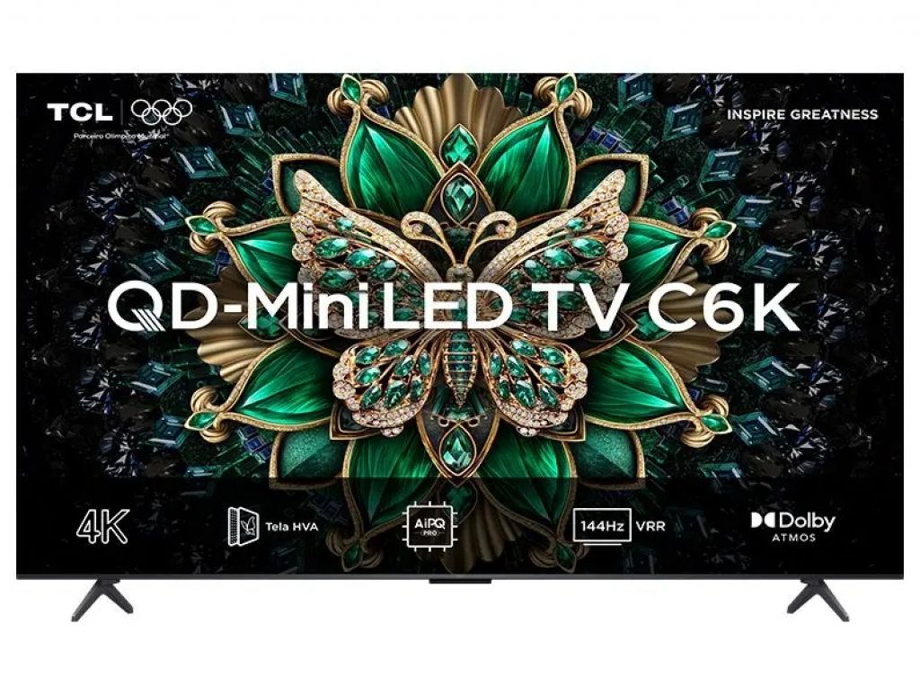 Smart TV 55″ TCL 4K UHD MiniLED 55C6K 120Hz Google TV AiPQ Google Assistente 4 HDMI 2 USB