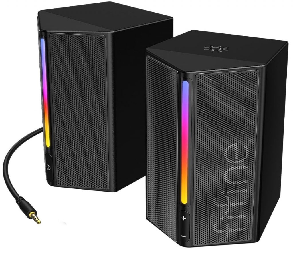 Caixas de som FIFINE A20 RGB 5W Stereo – Alto-falantes com conector de 3,5 mm e alimentados por USB para Laptop, PC, Monitor, Telefone, Tablet, Preta