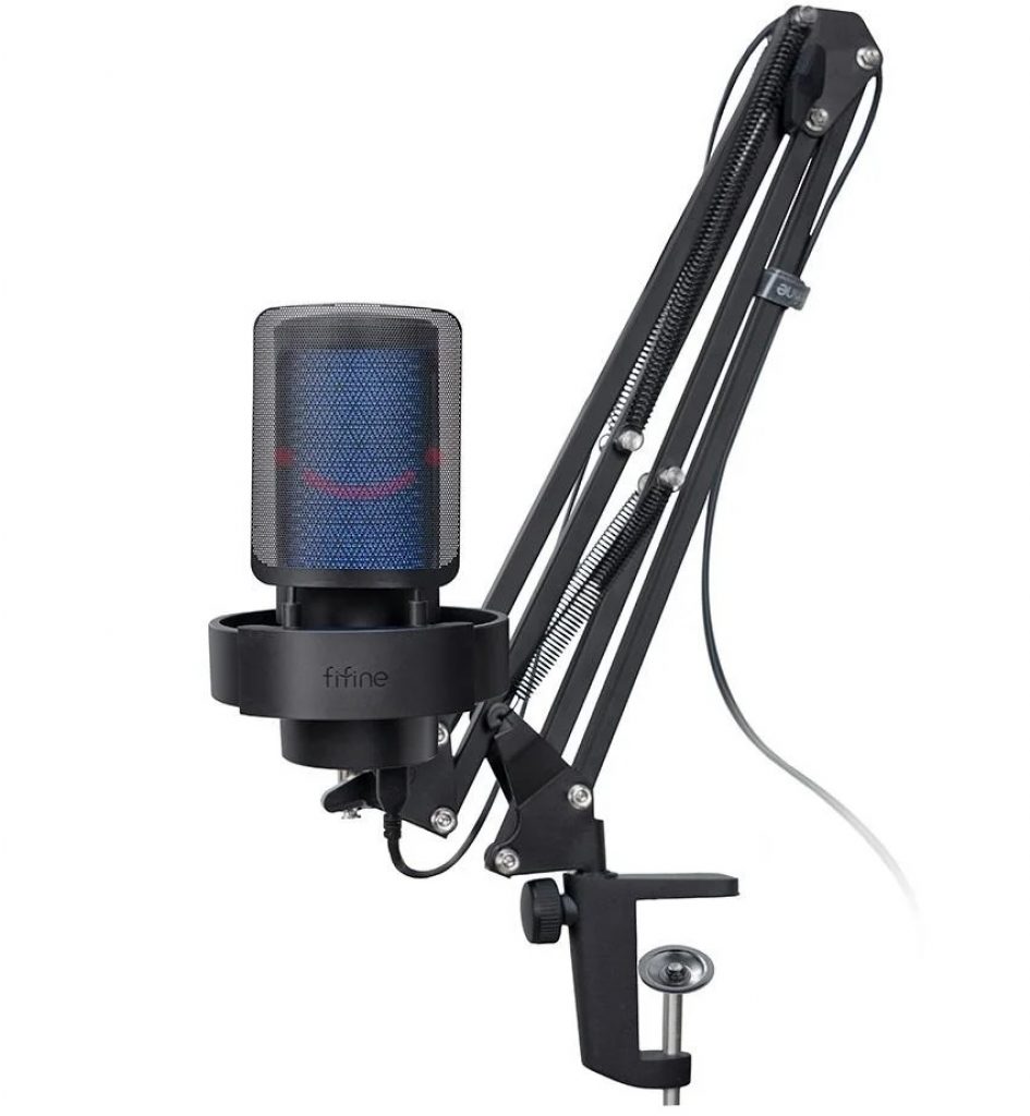 Microfone Condensador Gamer Fifine A8T, RGB, Cardióide, USB Tipo-C, Preto