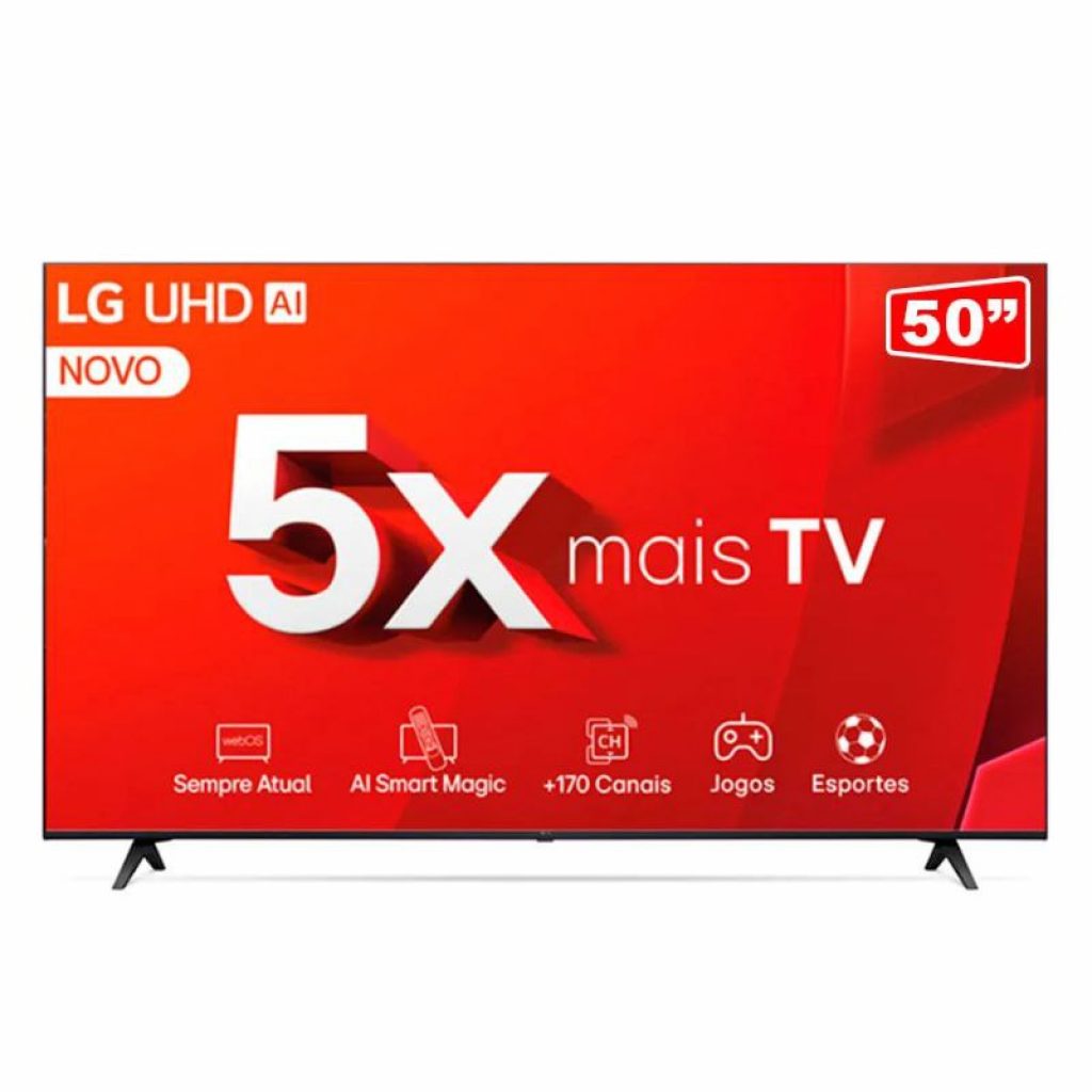 Smart TV LG 50″ 4K Ultra HD UT80 Processador a5 Ger7 AI, Alexa, Wi-Fi, Bluetooth, Chromecast Integrado, Otimizador de Jogos e webOS 24 – 50UT8050PSA
