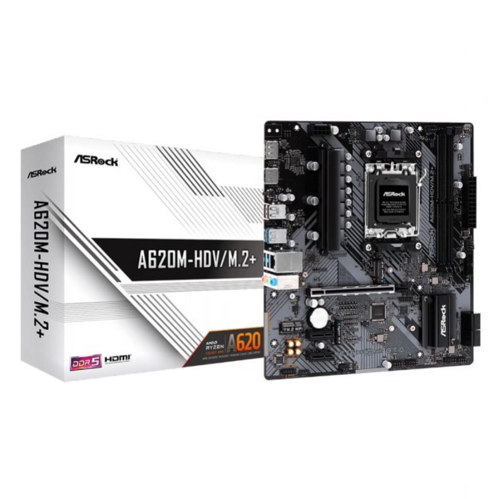 Placa Mãe ASRock A620M-HDV/M.2+, Chipset A620, AMD AM5, M-ATX, DDR5, 90-MXBLK0-A0UAYZ